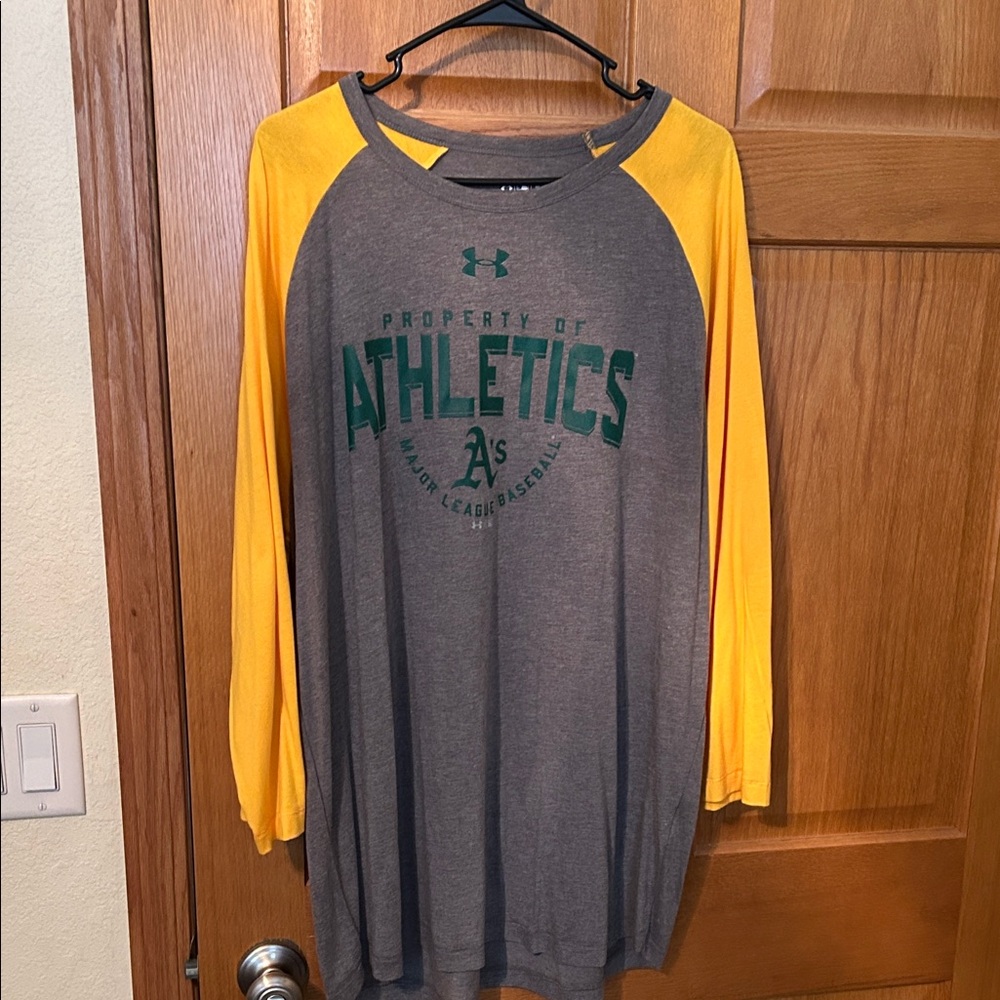 Under Armour Gray and Yellow Athletics Shirt